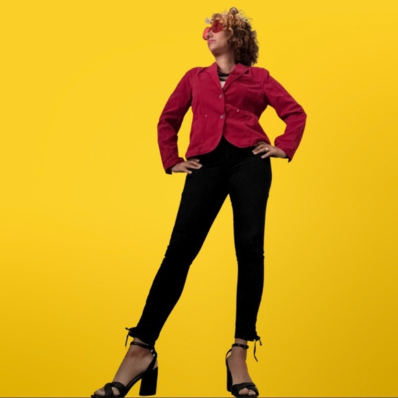 Berry Red Laura Leigh Ltd. Size 10 100% Cotton   Jacket Blazer   W/deep Pockets - Picture 3 of 11